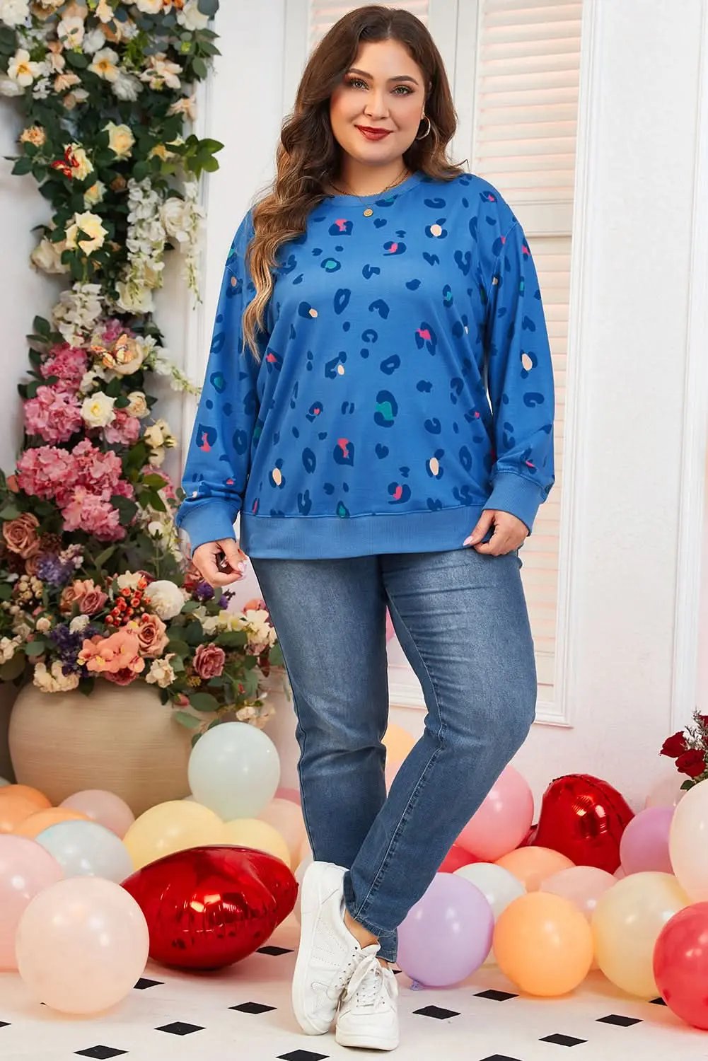 Sky blue leopard print pullover - Love Salve